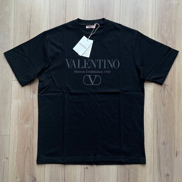 MEDIUM RELAXED FIT VALENTINO MEN`S BLACK COTTON T-SHIRT CREW NECK SHORT SLEEVE - Picture 1 of 6